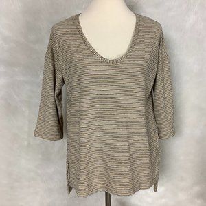 Standard James Perse Ressac Tan, Black, White Striped Linen Blend T-Shirt M
